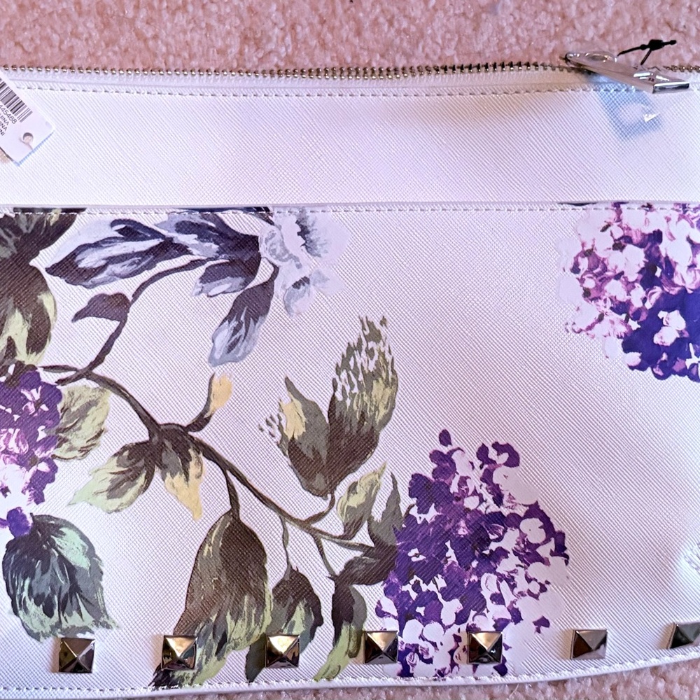 NWT White House Black Market  Floral White Clutch with Stud Accents